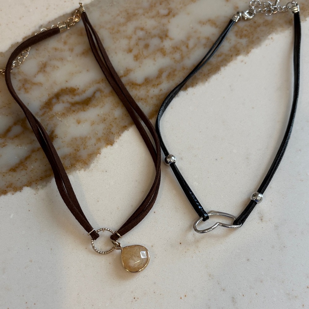 Women’s Brown Suede Necklace with Gold Teardrop Pendant